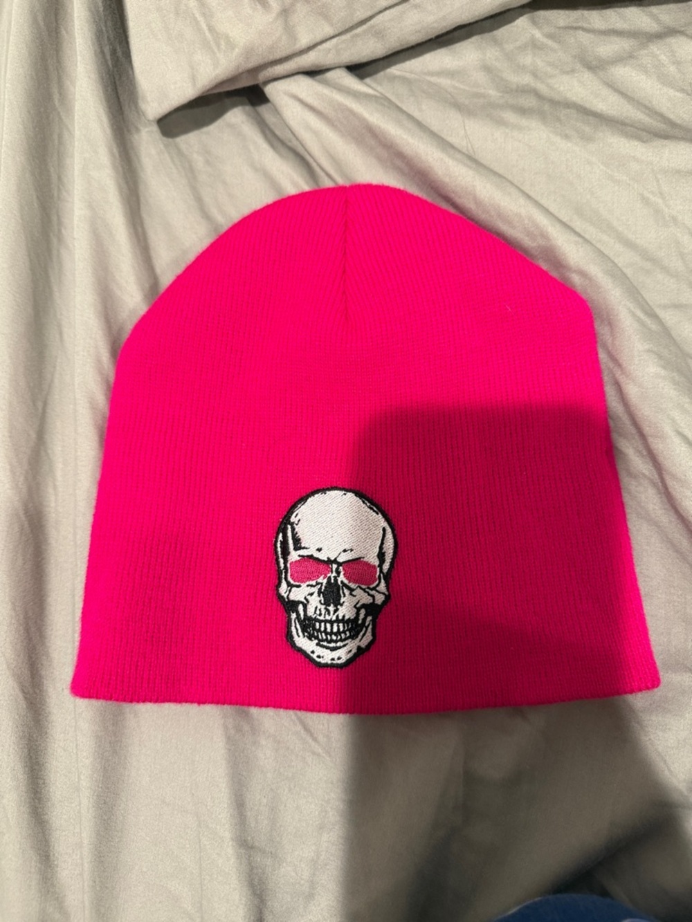 Kids Hot Pink Skull Beanie